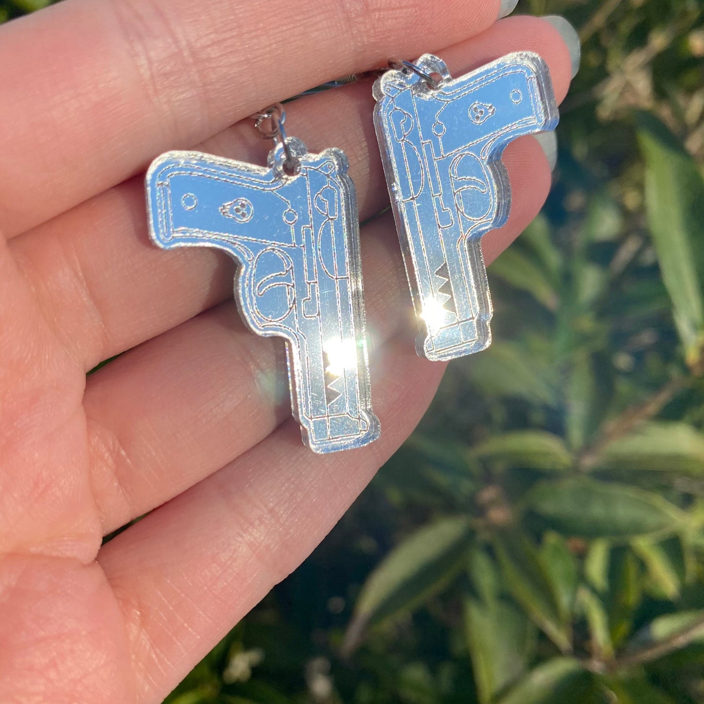 Symmetrical Twin Pistol Mirror Acrylic Earrings