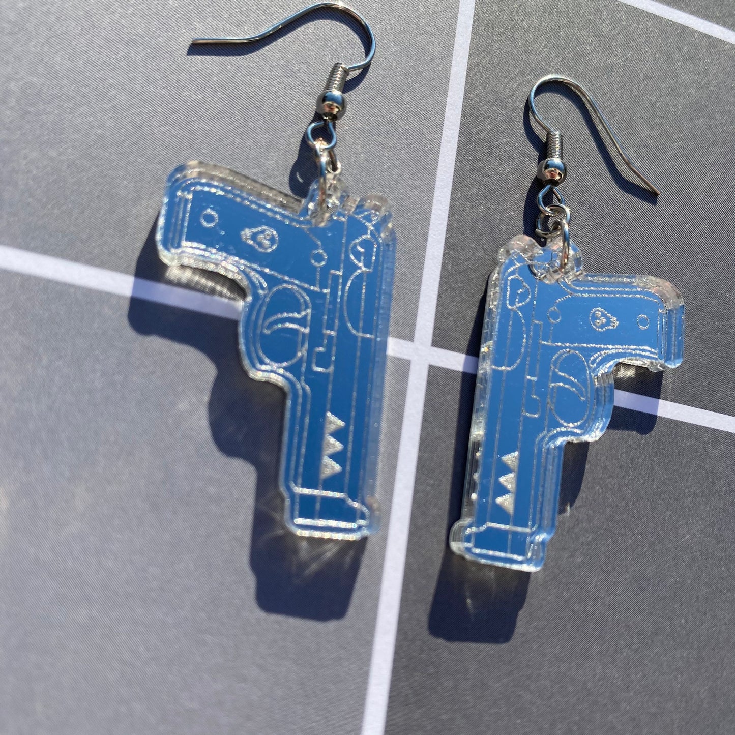 Symmetrical Twin Pistol Mirror Acrylic Earrings