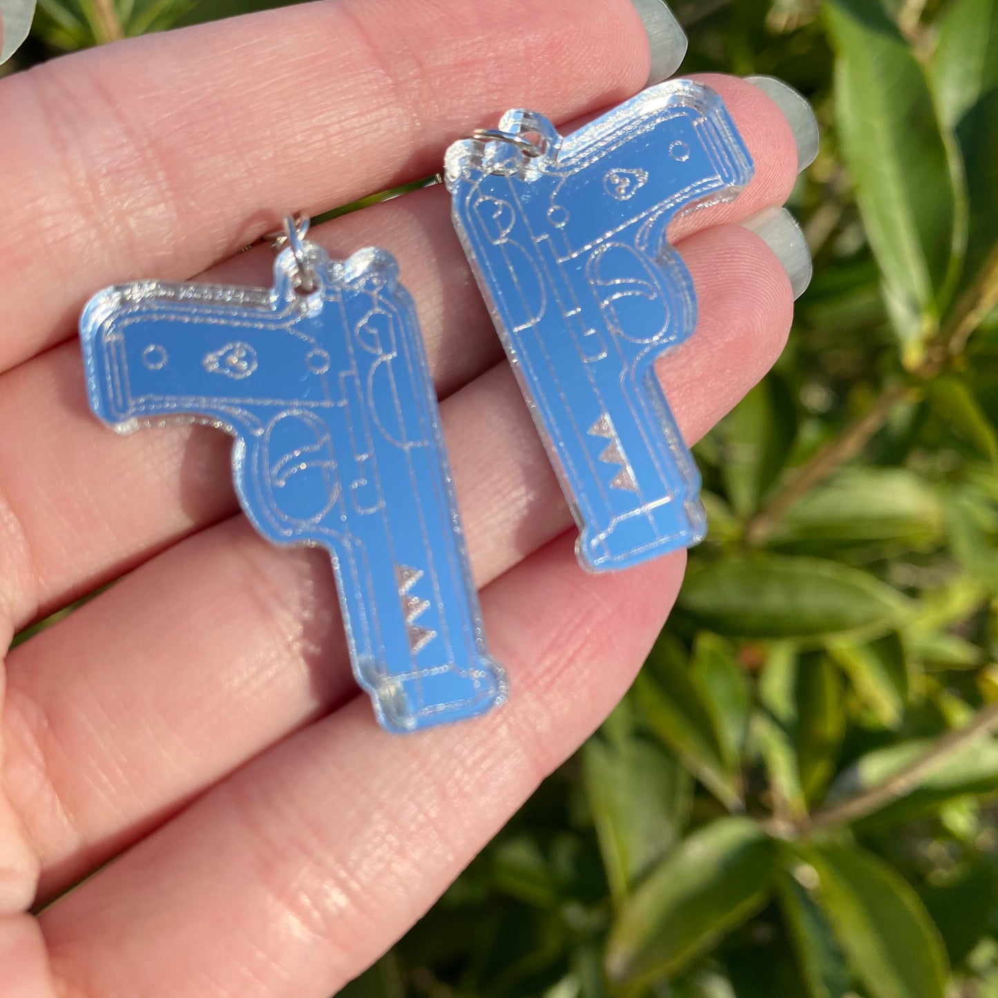 Symmetrical Twin Pistol Mirror Acrylic Earrings