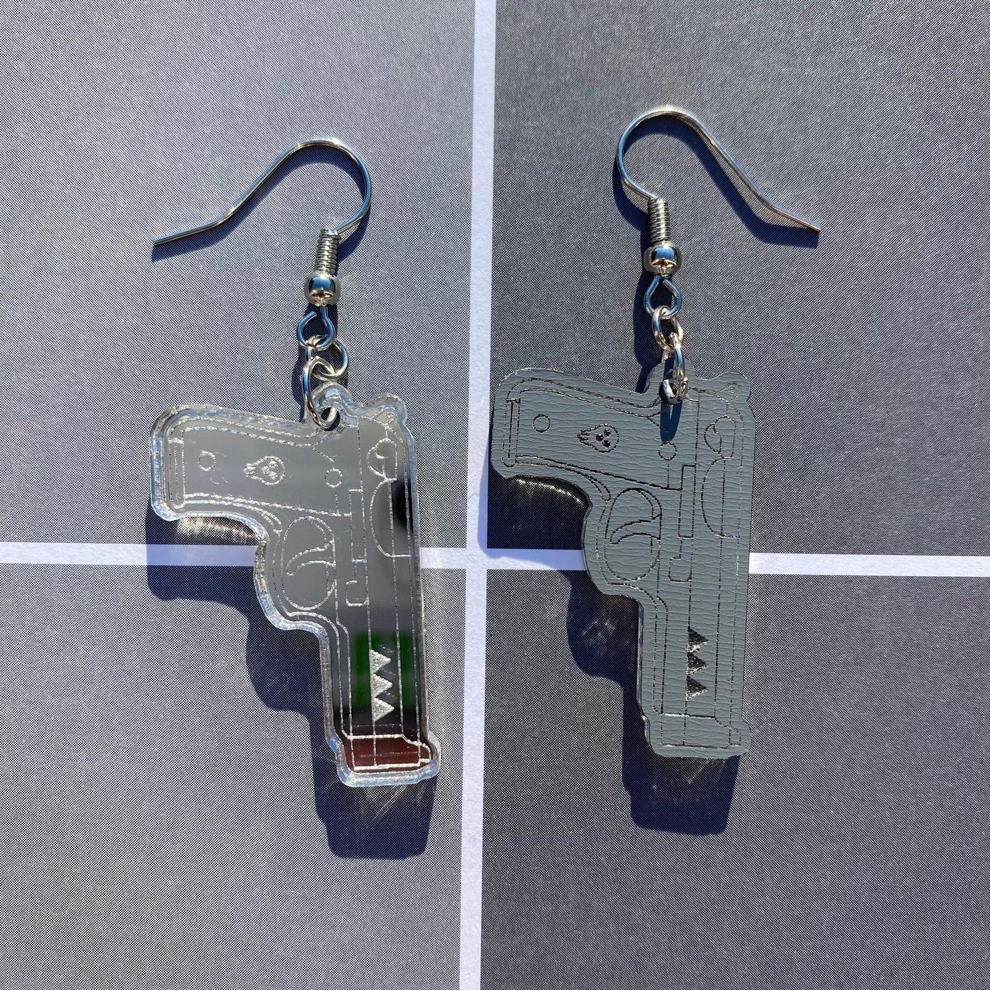 Symmetrical Twin Pistol Mirror Acrylic Earrings