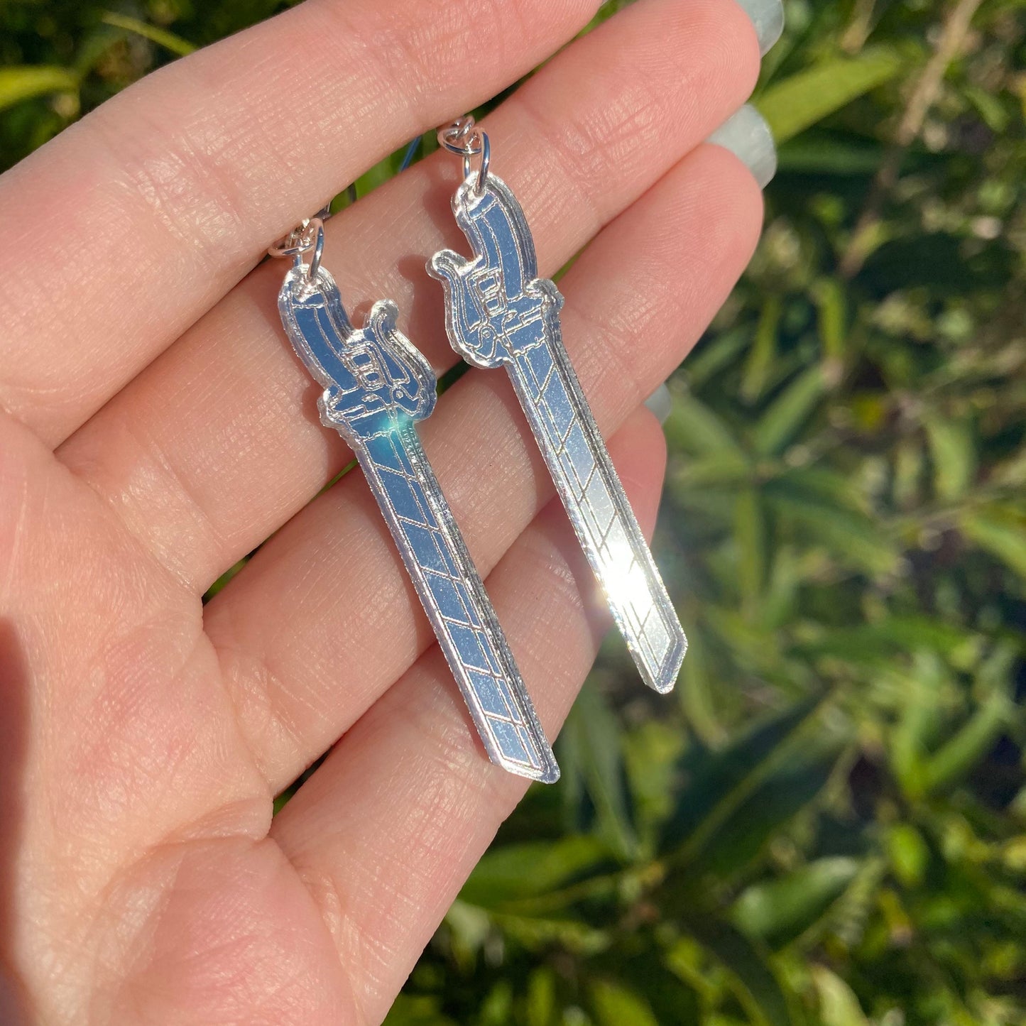 AOT Silver Blade Mirror Backed Acrylic Earrings