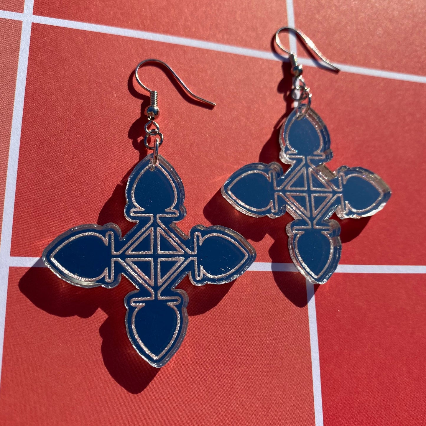 Silver Cross Mirror Backed Earrings