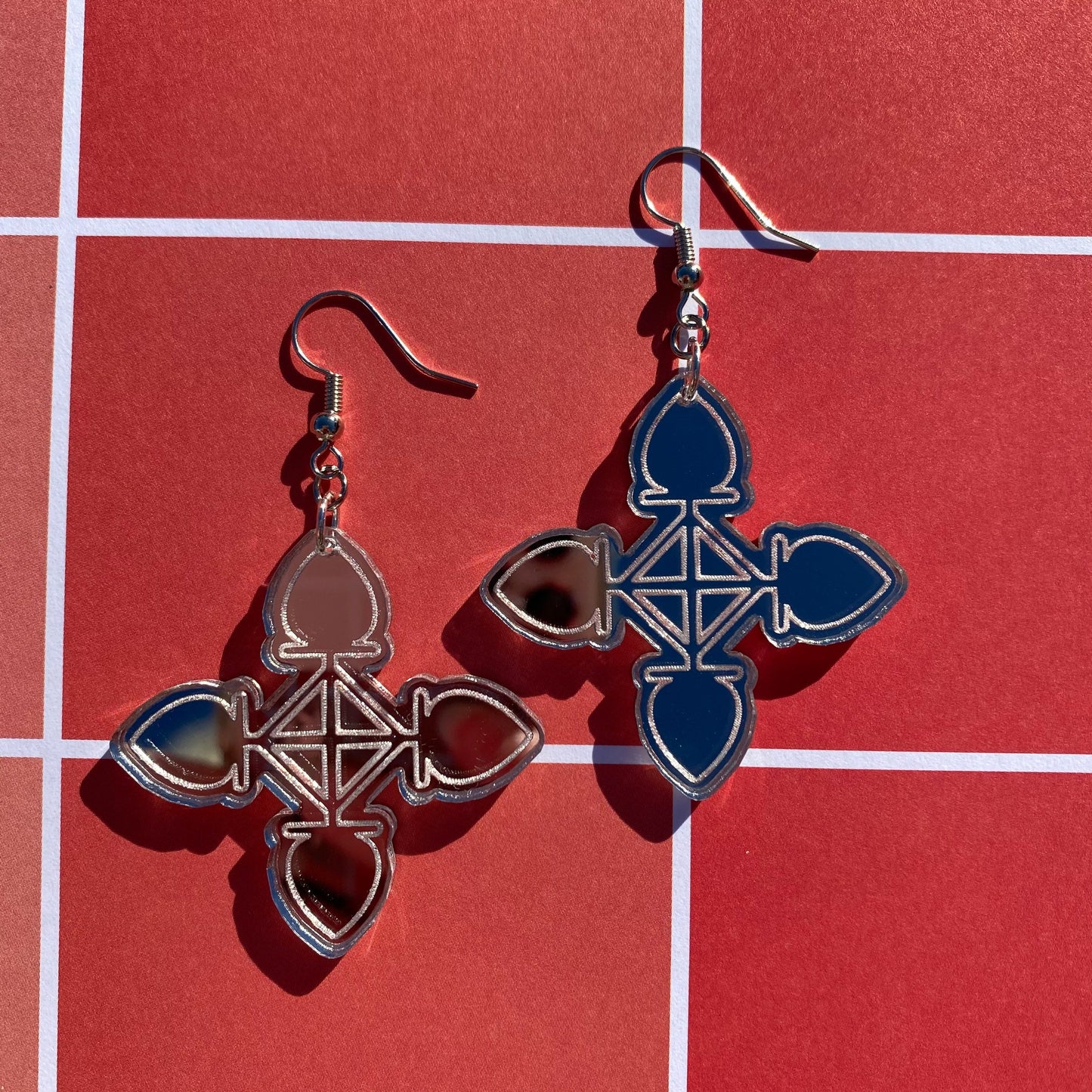 Silver Cross Mirror Backed Earrings