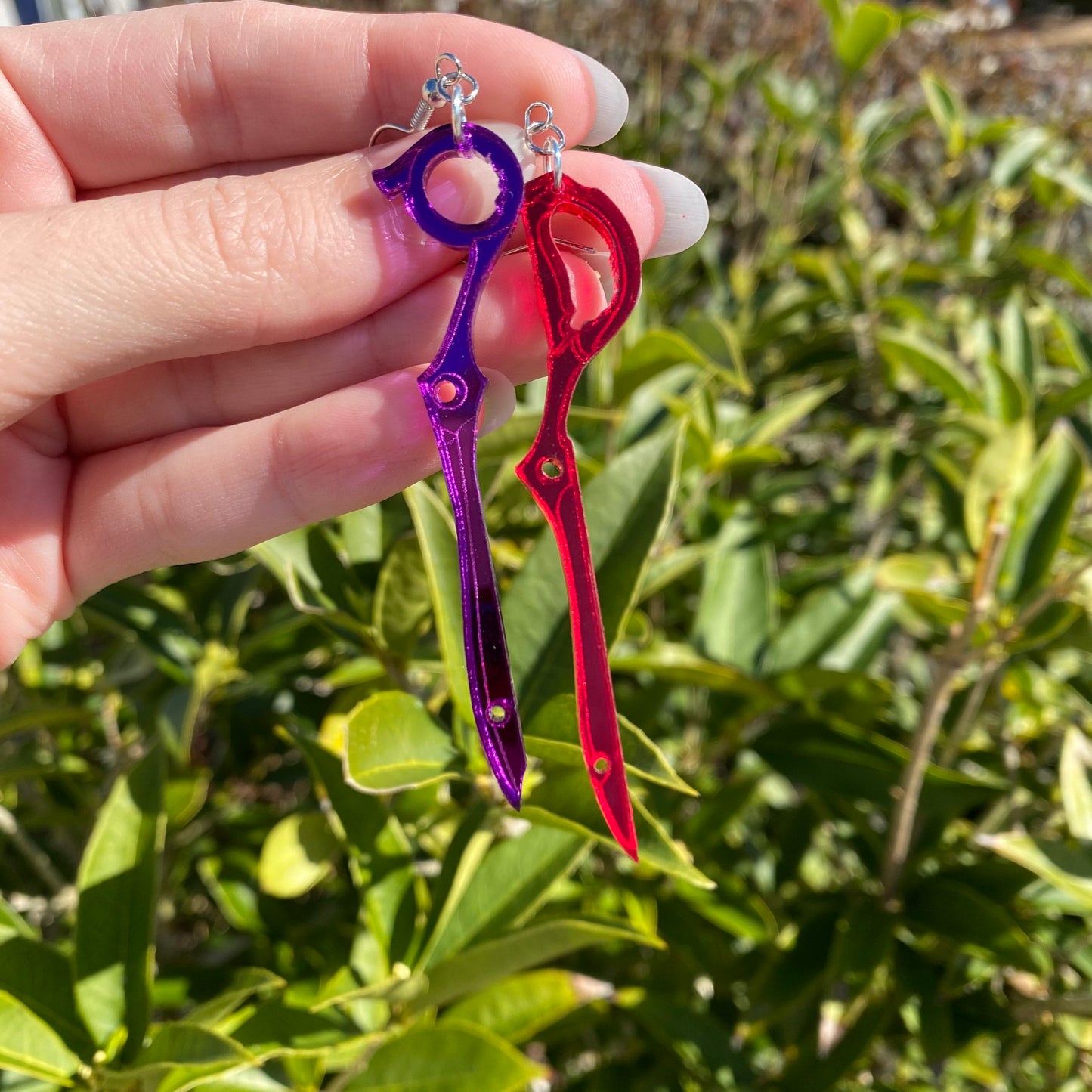 Red/Purple Scissor Mirror Backed Acrylic Earrings