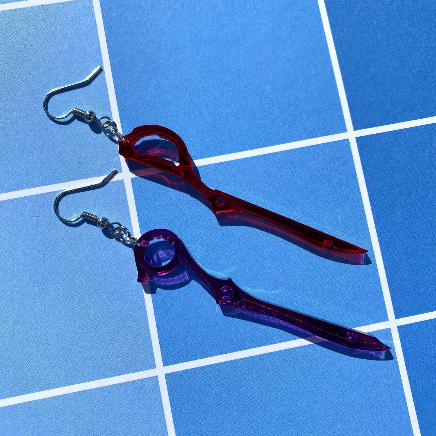 Red/Purple Scissor Mirror Backed Acrylic Earrings