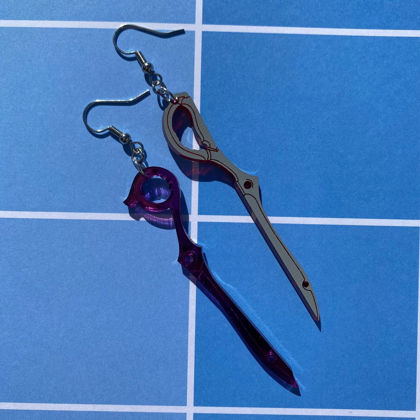 Red/Purple Scissor Mirror Backed Acrylic Earrings