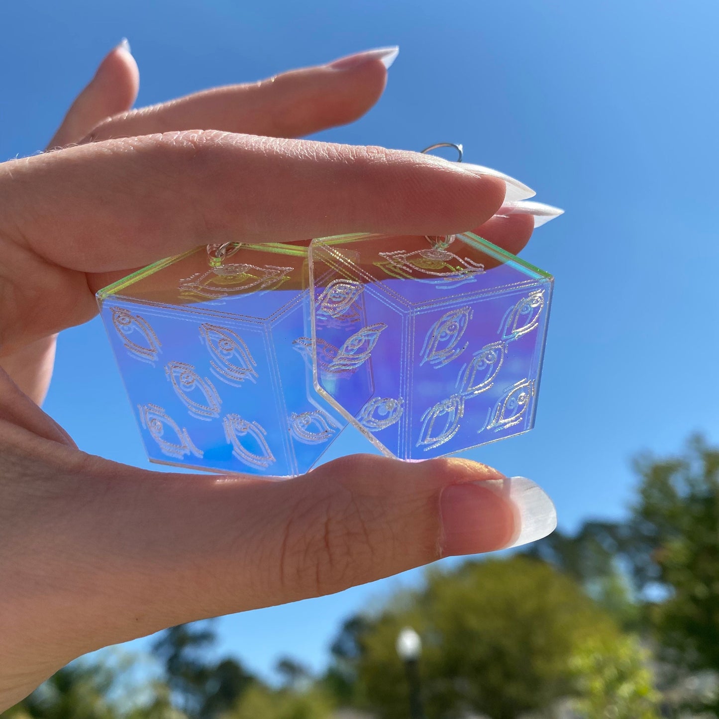Prison Cube Clear Iridescent Acrylic Earrings