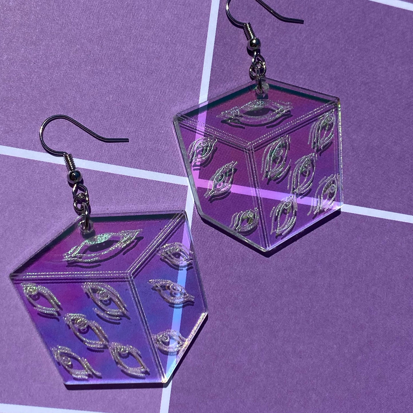 Prison Cube Clear Iridescent Acrylic Earrings