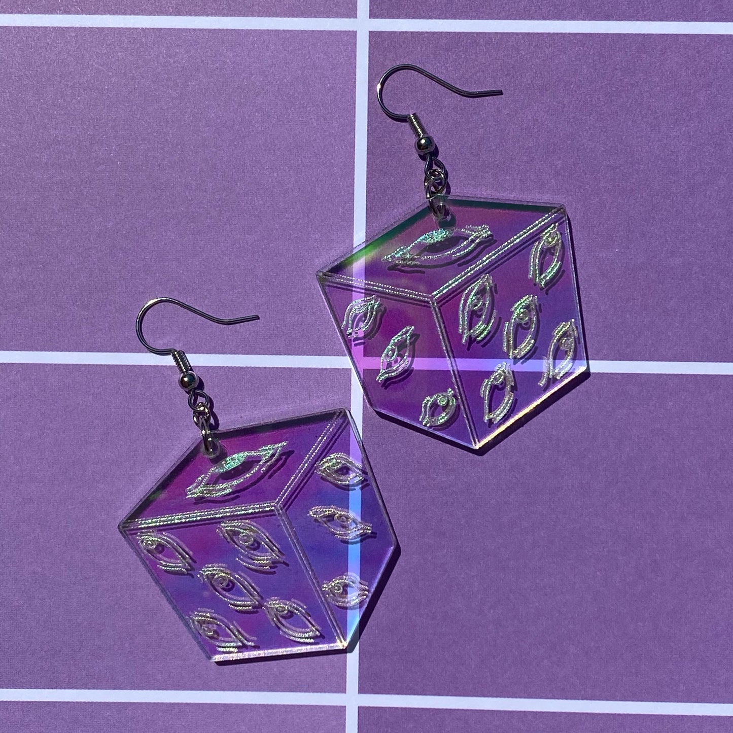 Prison Cube Clear Iridescent Acrylic Earrings