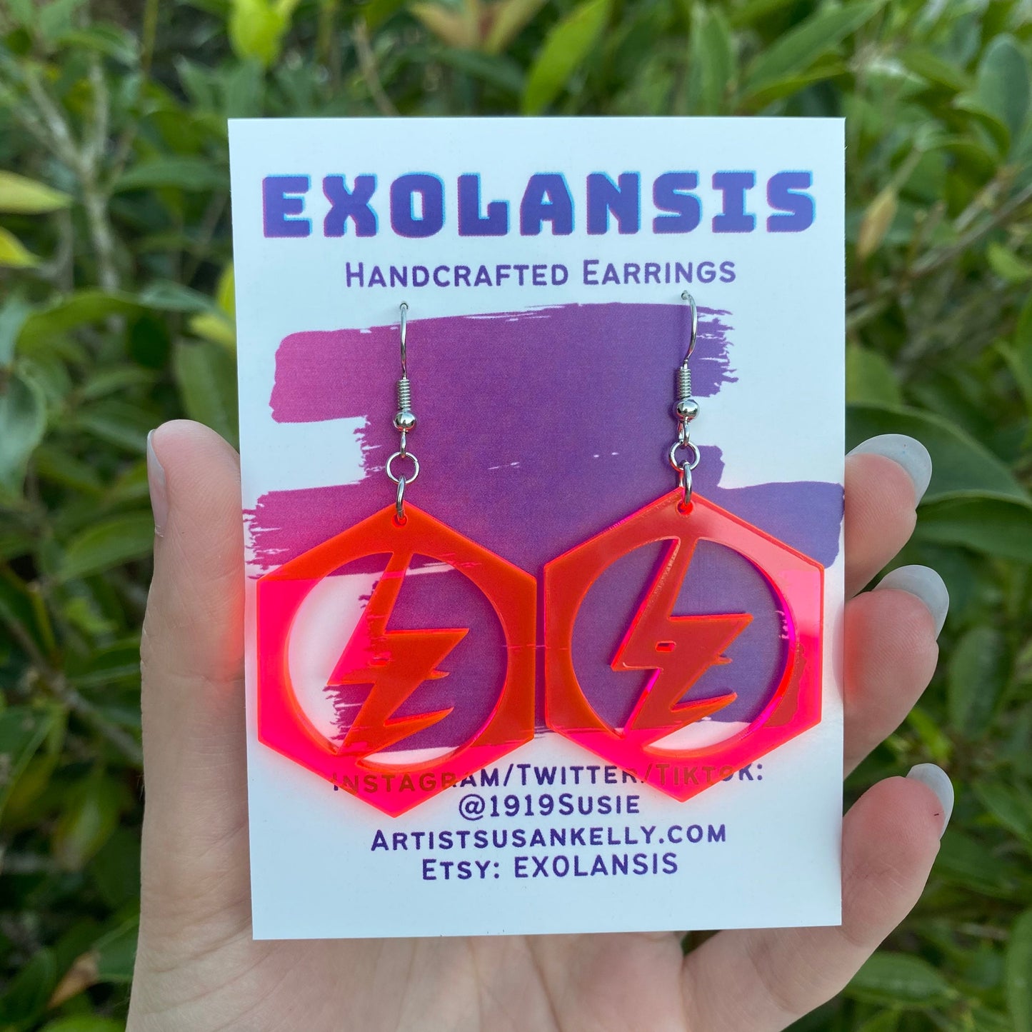 Danganronpa Kazuichi Soda Inspired Fluorescent Pink Acrylic Earrings
