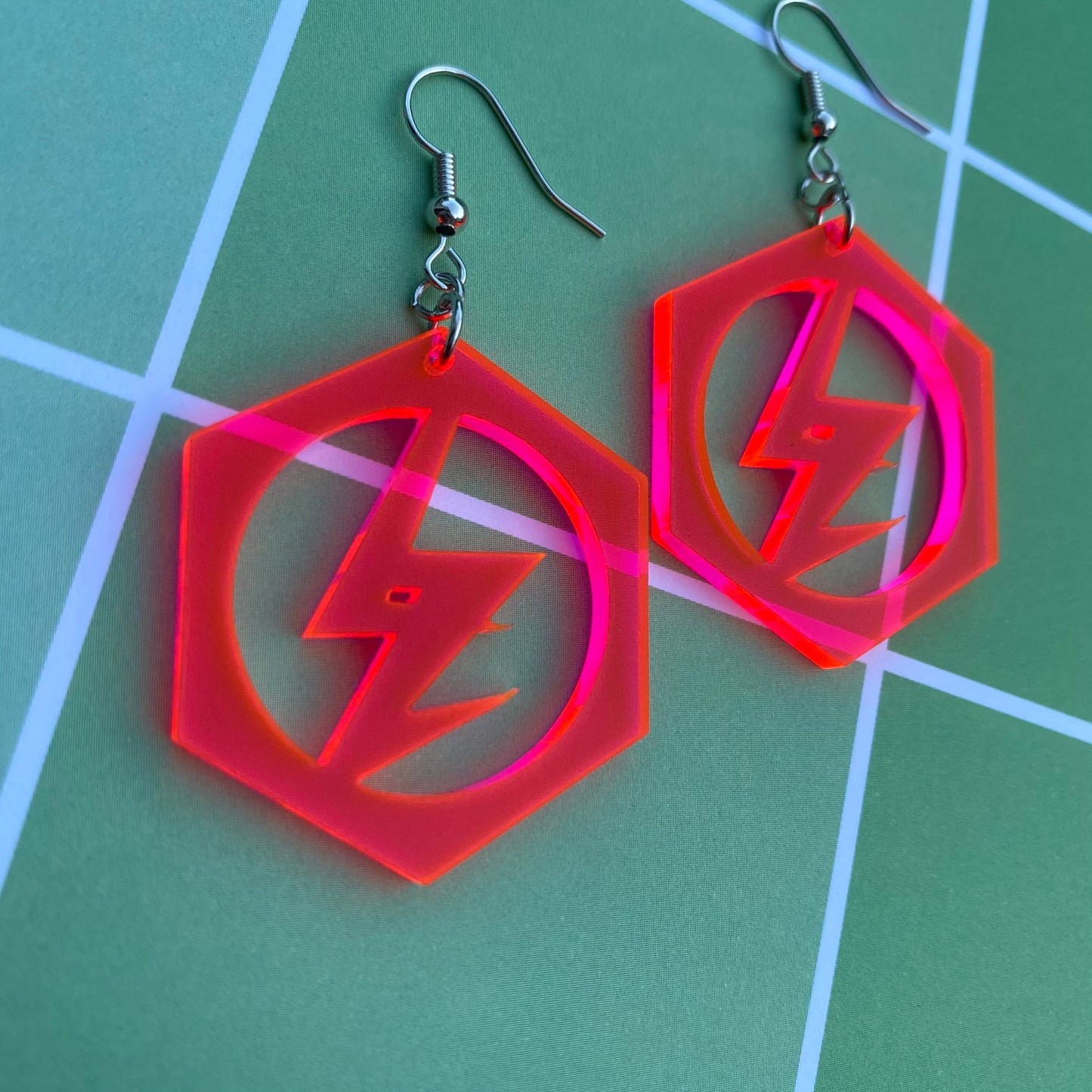 Danganronpa Kazuichi Soda Inspired Fluorescent Pink Acrylic Earrings