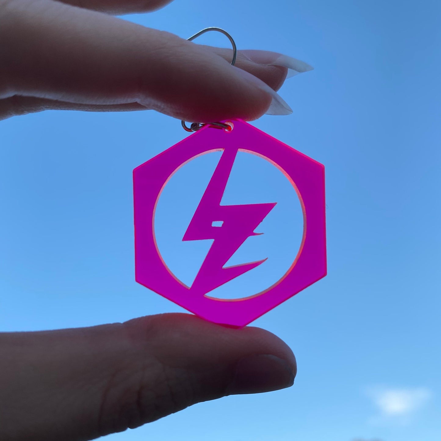 Danganronpa Kazuichi Soda Inspired Fluorescent Pink Acrylic Earrings