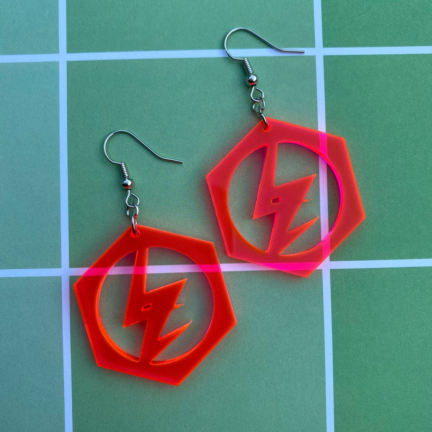 Danganronpa Kazuichi Soda Inspired Fluorescent Pink Acrylic Earrings