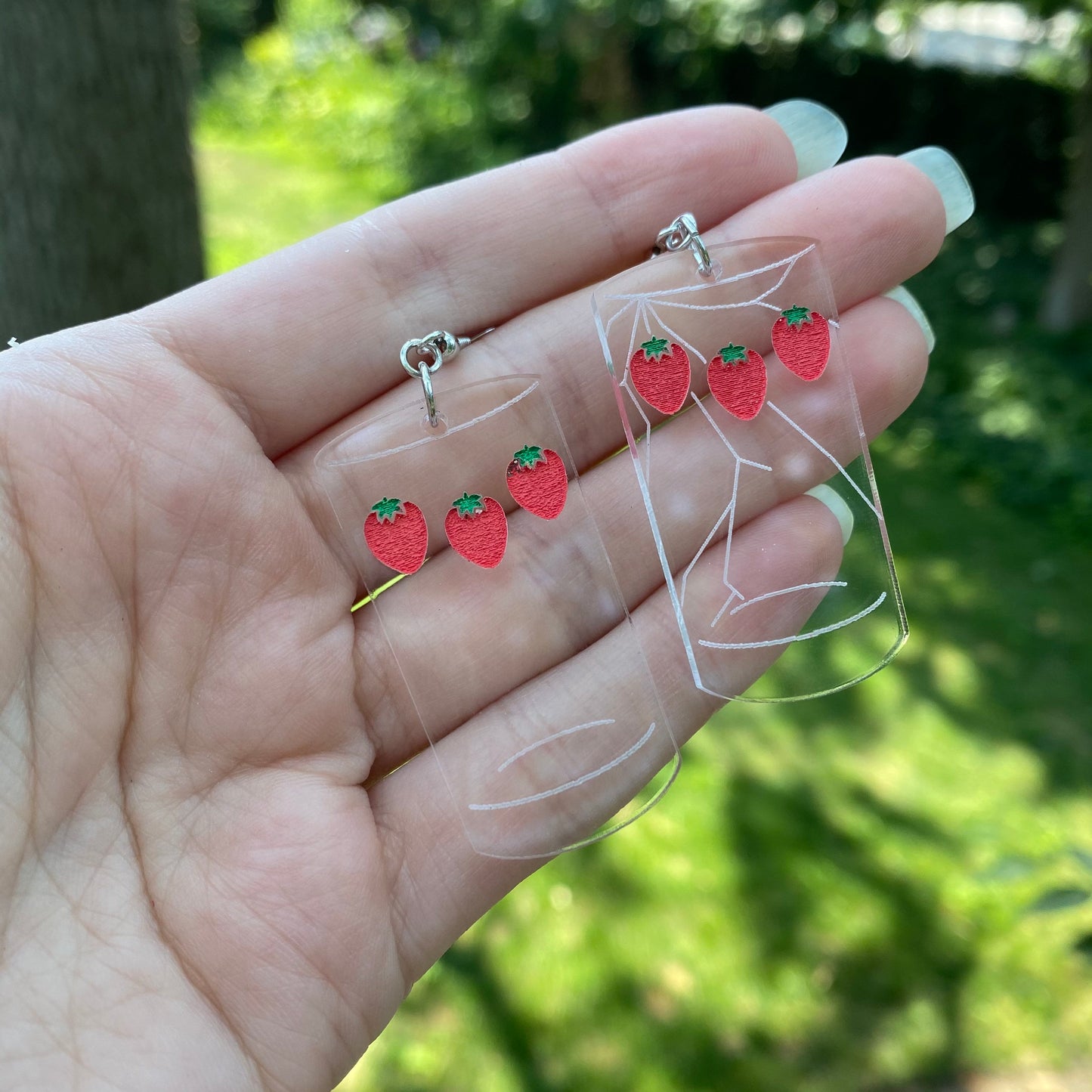 Cracked Matching Strawberry Cups Nana Inspired Acrylic Earrings