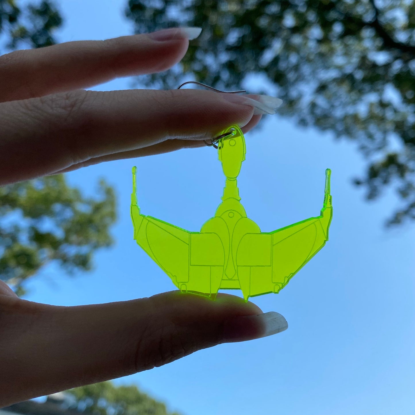 Neon Green Cloaked Bird of Prey Klingon Ship Acrylic Earrings