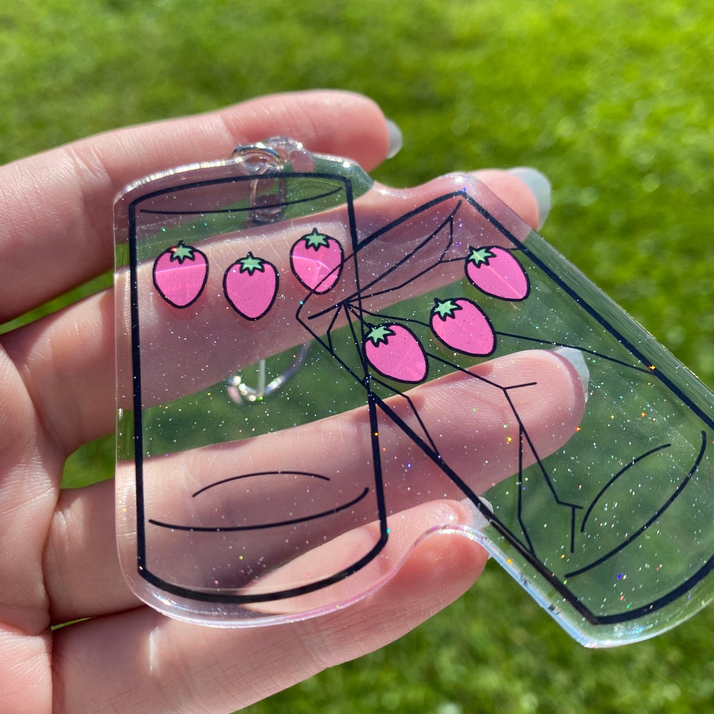 Glitter Cracked Matching Strawberry Cups Nana Inspired 3” Inches Acrylic Keychain