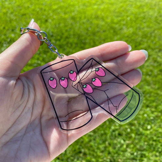 Glitter Cracked Matching Strawberry Cups Nana Inspired 3” Inches Acrylic Keychain