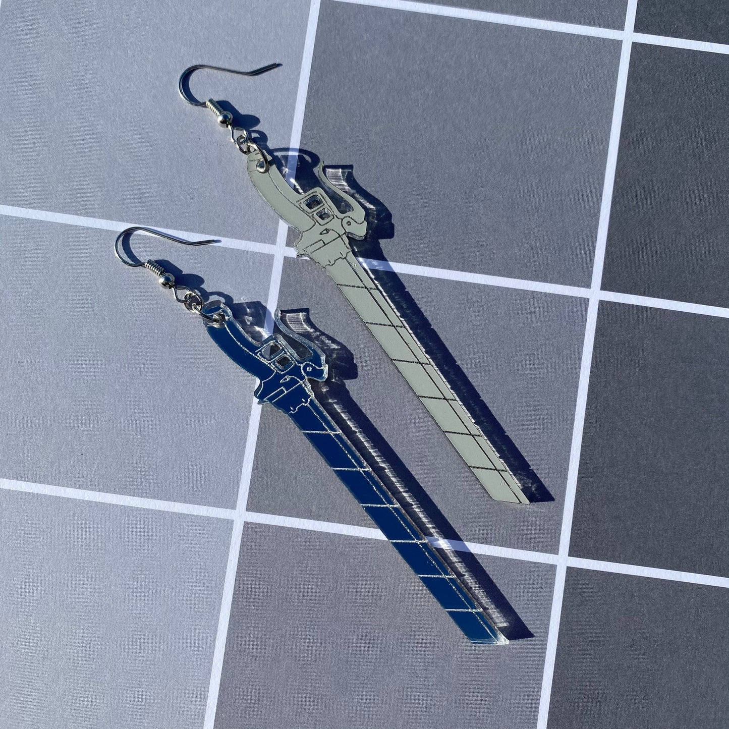 AOT Silver Blade Large Mirror Backed Acrylic Earrings