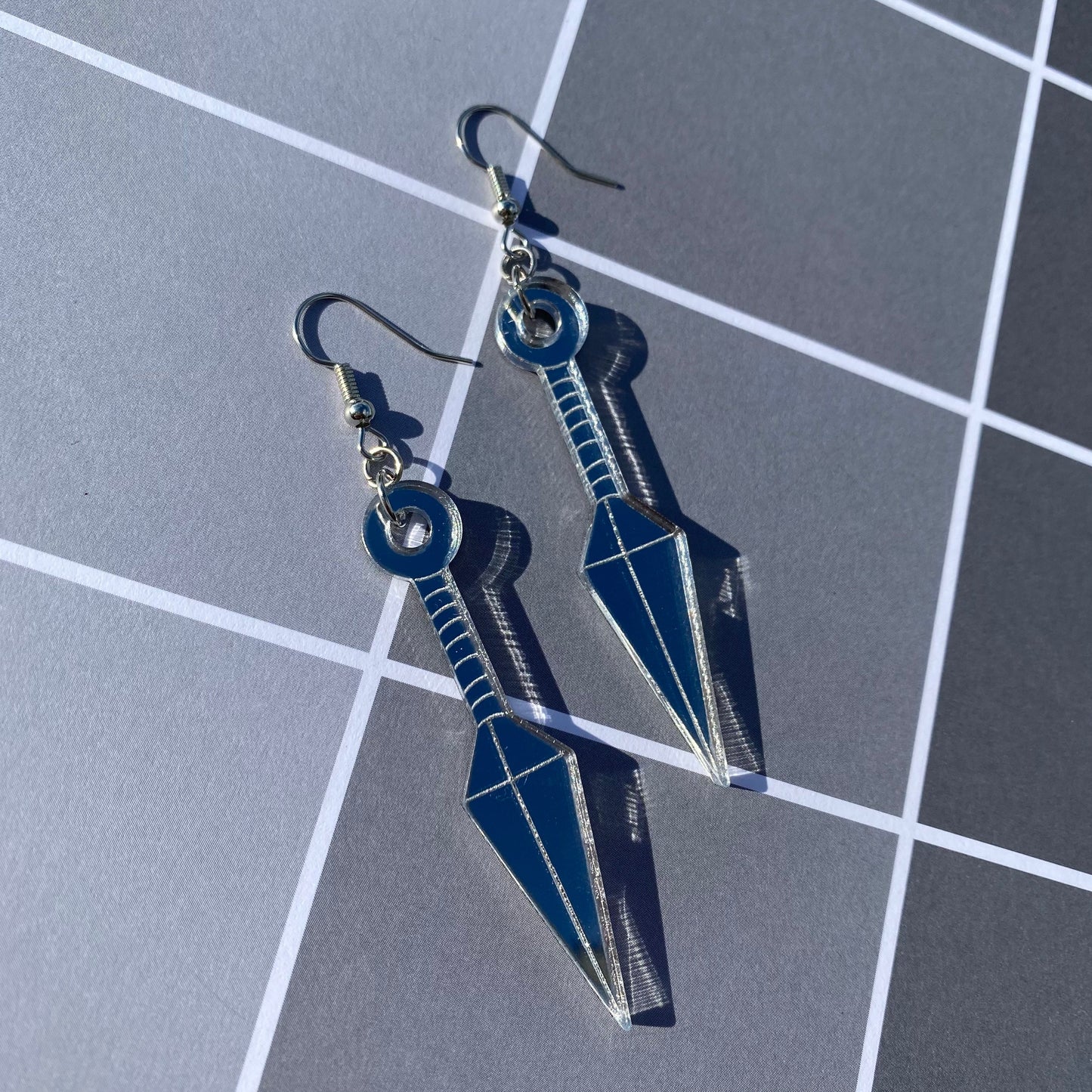 Ninja Knife Silver Large Acrylic Earrings