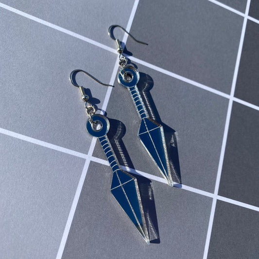 Ninja Knife Silver Large Acrylic Earrings