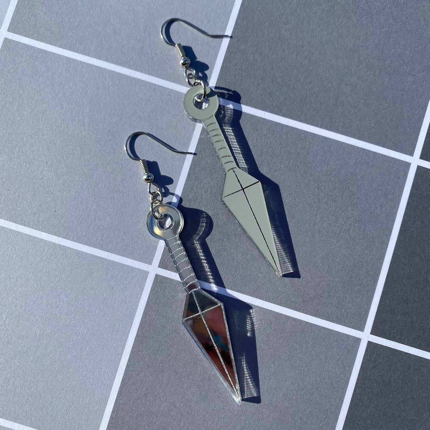 Ninja Knife Silver Large Acrylic Earrings