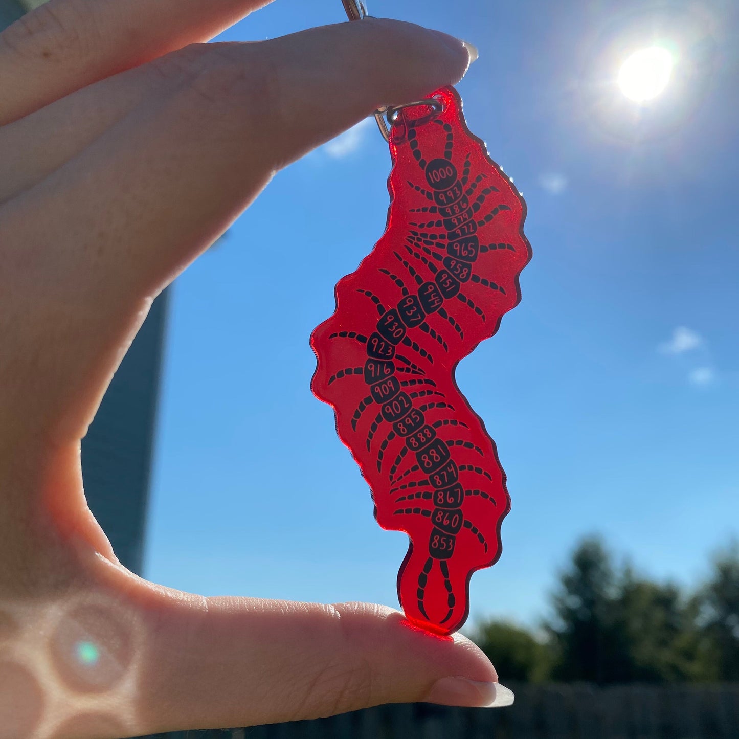 1000-7 Red Centipede Acrylic 3.5” Inch Keychain