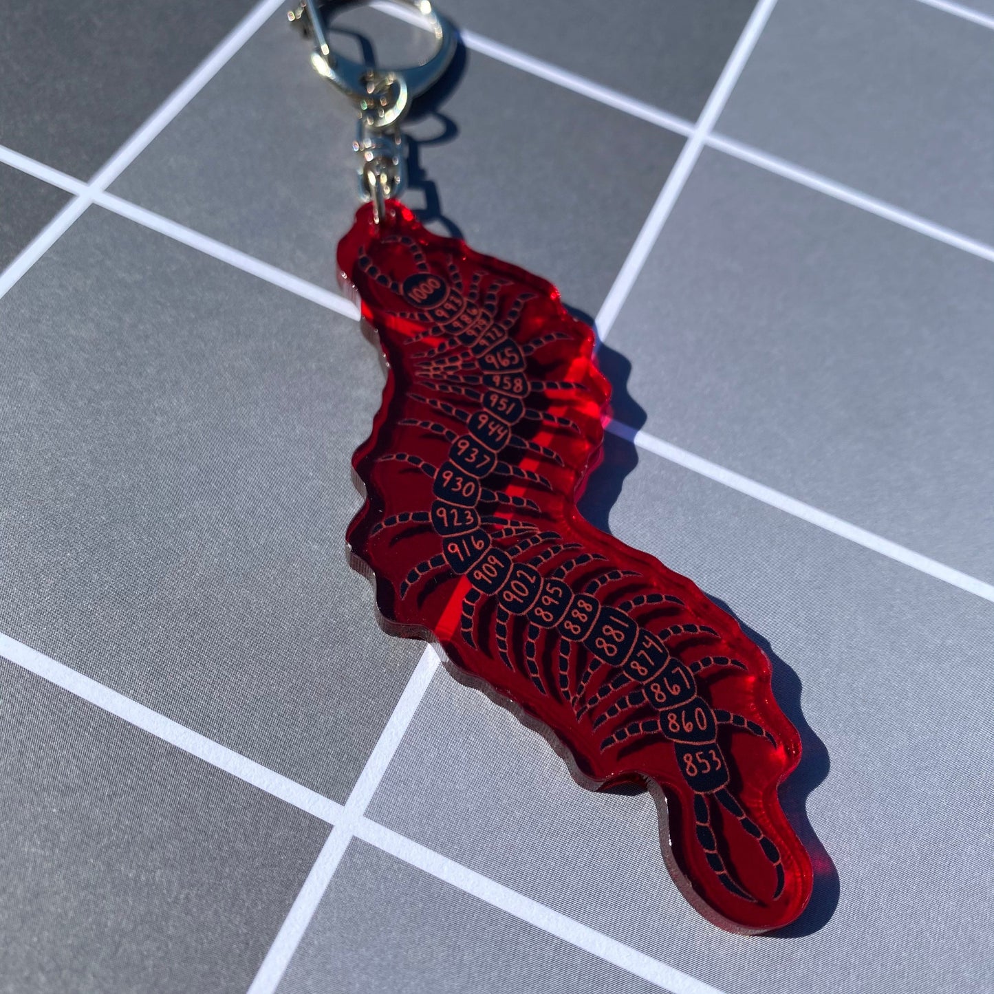 1000-7 Red Centipede Acrylic 3.5” Inch Keychain