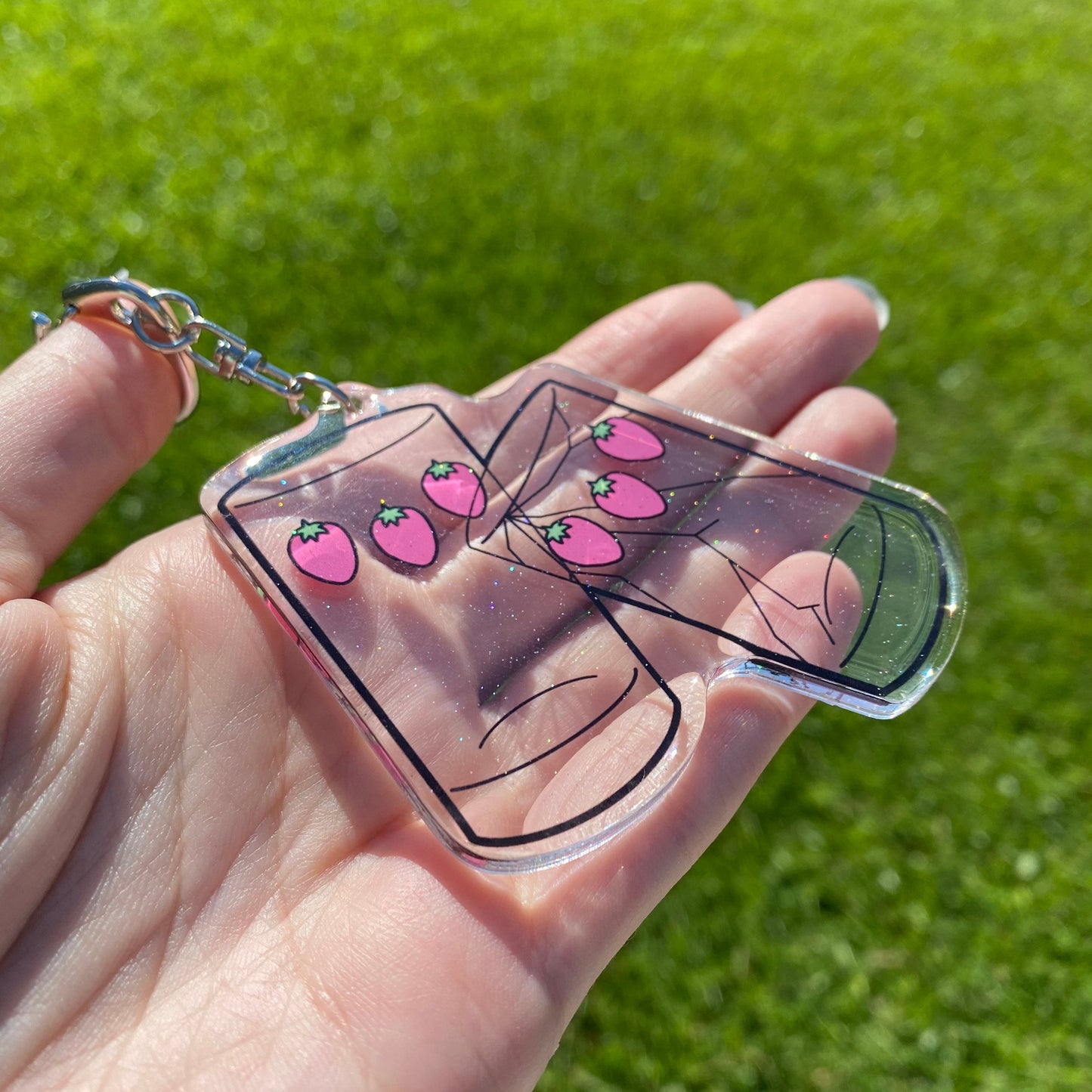 Glitter Cracked Matching Strawberry Cups Nana Inspired 3” Inches Acrylic Keychain
