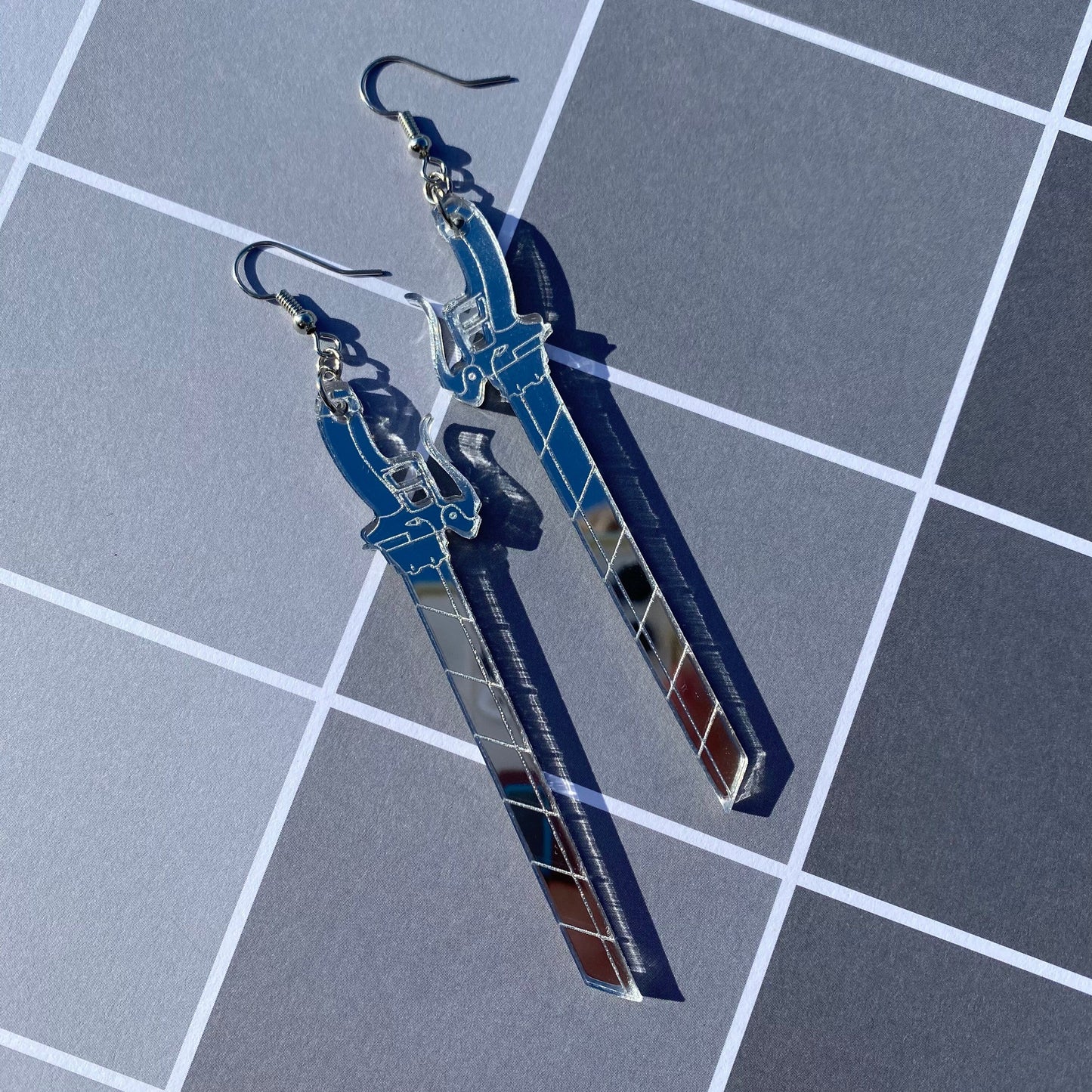 AOT Silver Blade Large Mirror Backed Acrylic Earrings