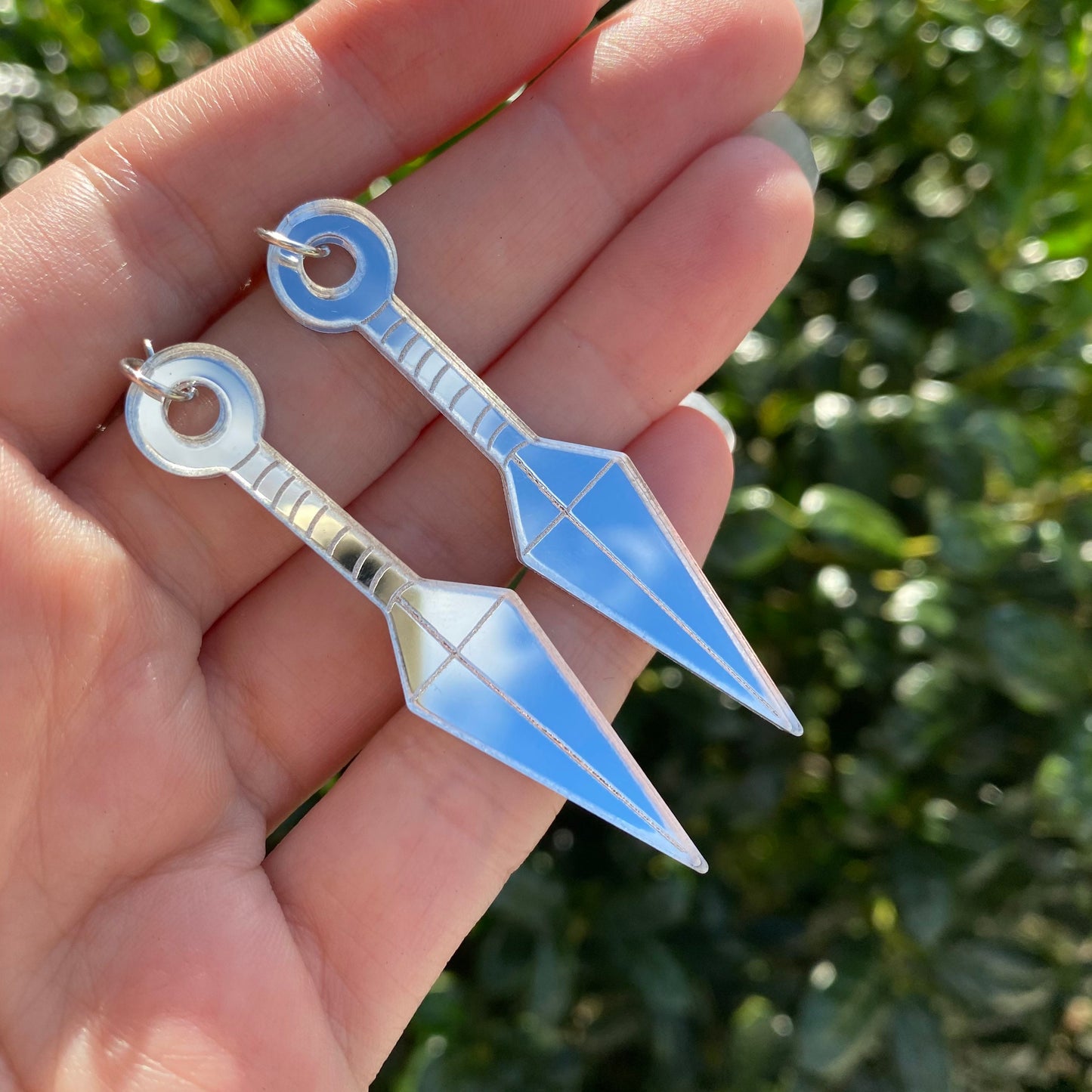 Ninja Knife Silver Large Acrylic Earrings