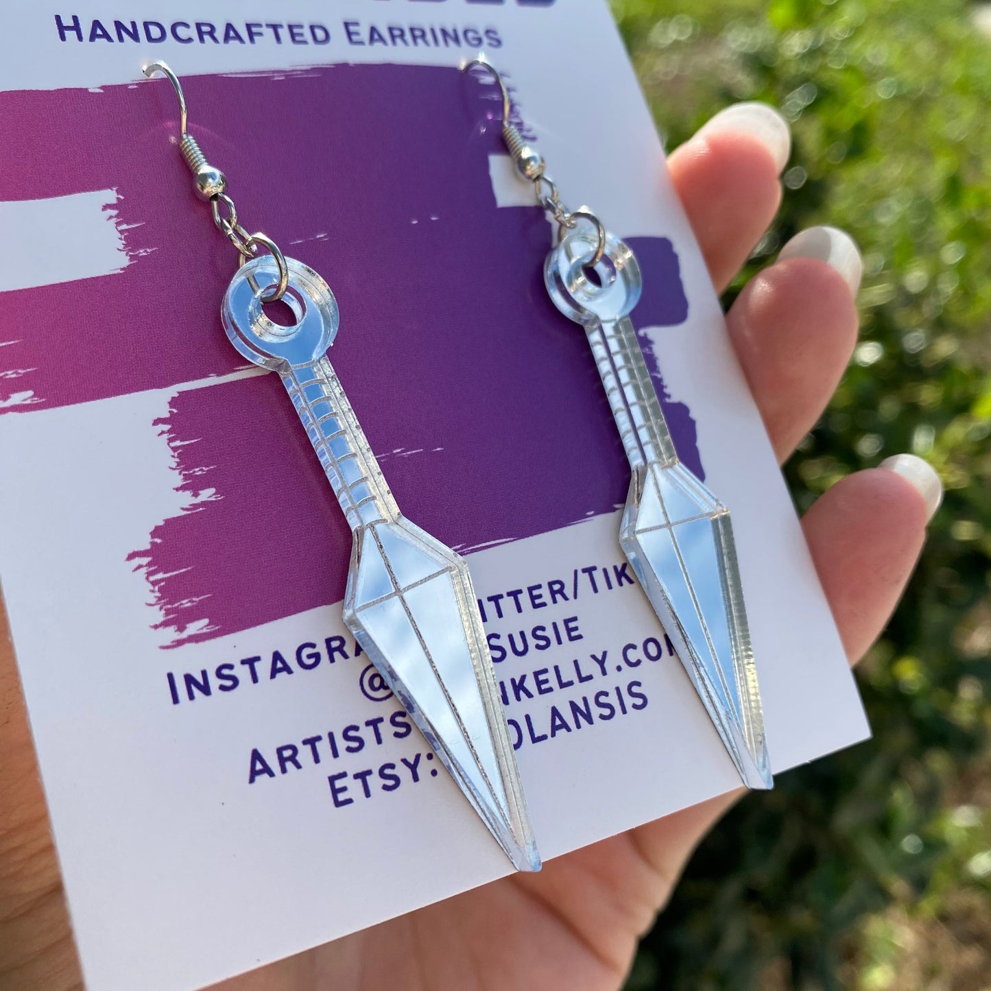 Ninja Knife Silver Large Acrylic Earrings