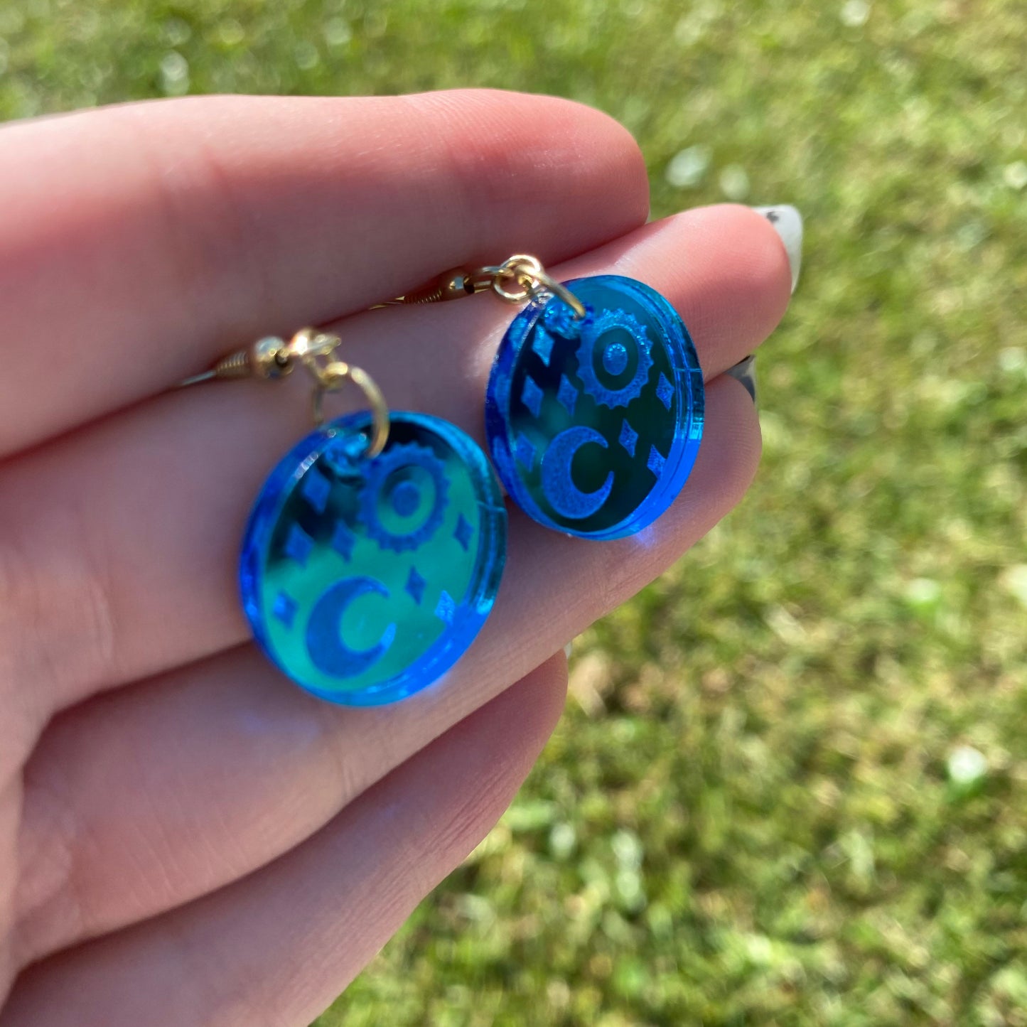 Blue Goddess Mirror Acrylic Earrings