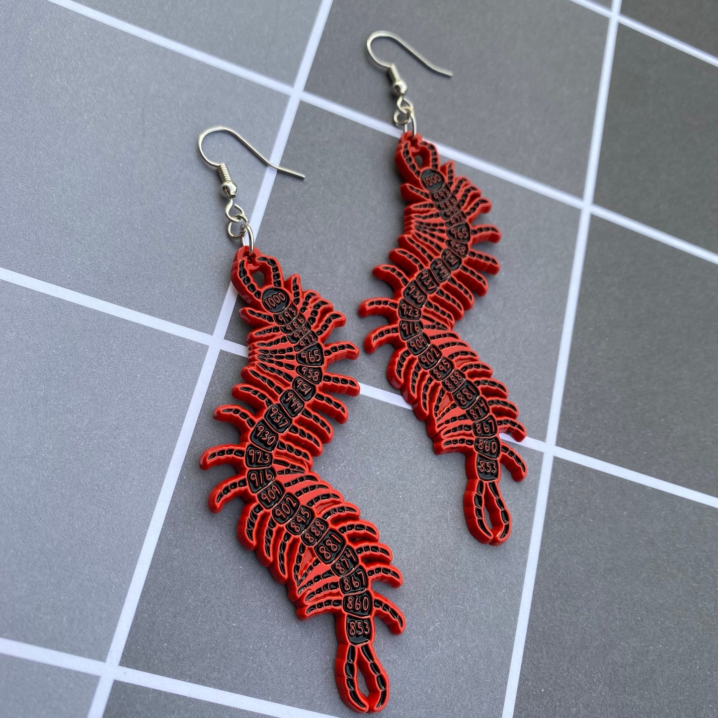1000-7 Centipede Soft Enamel Red Earrings