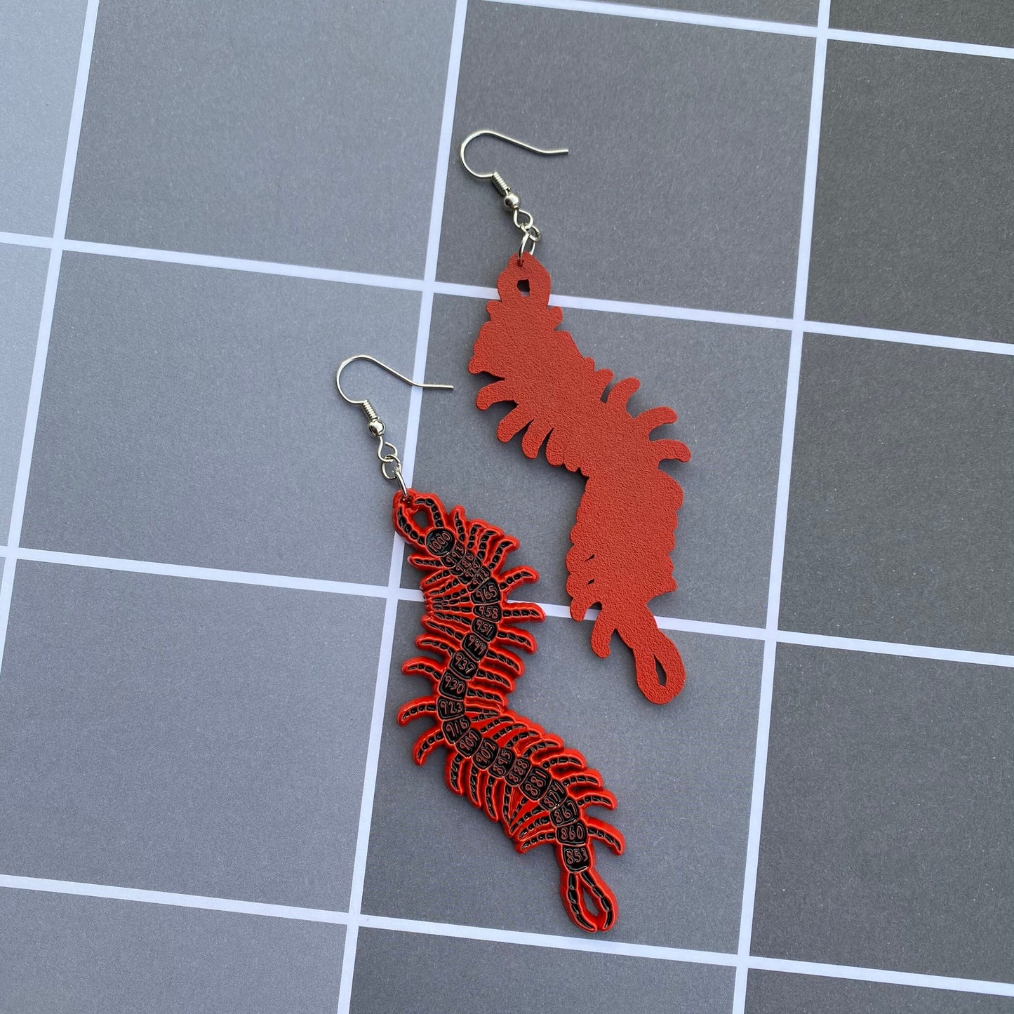 1000-7 Centipede Soft Enamel Red Earrings