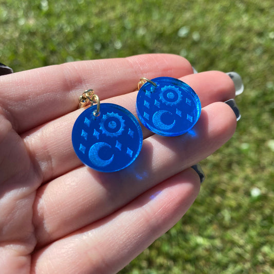 Blue Goddess Mirror Acrylic Earrings