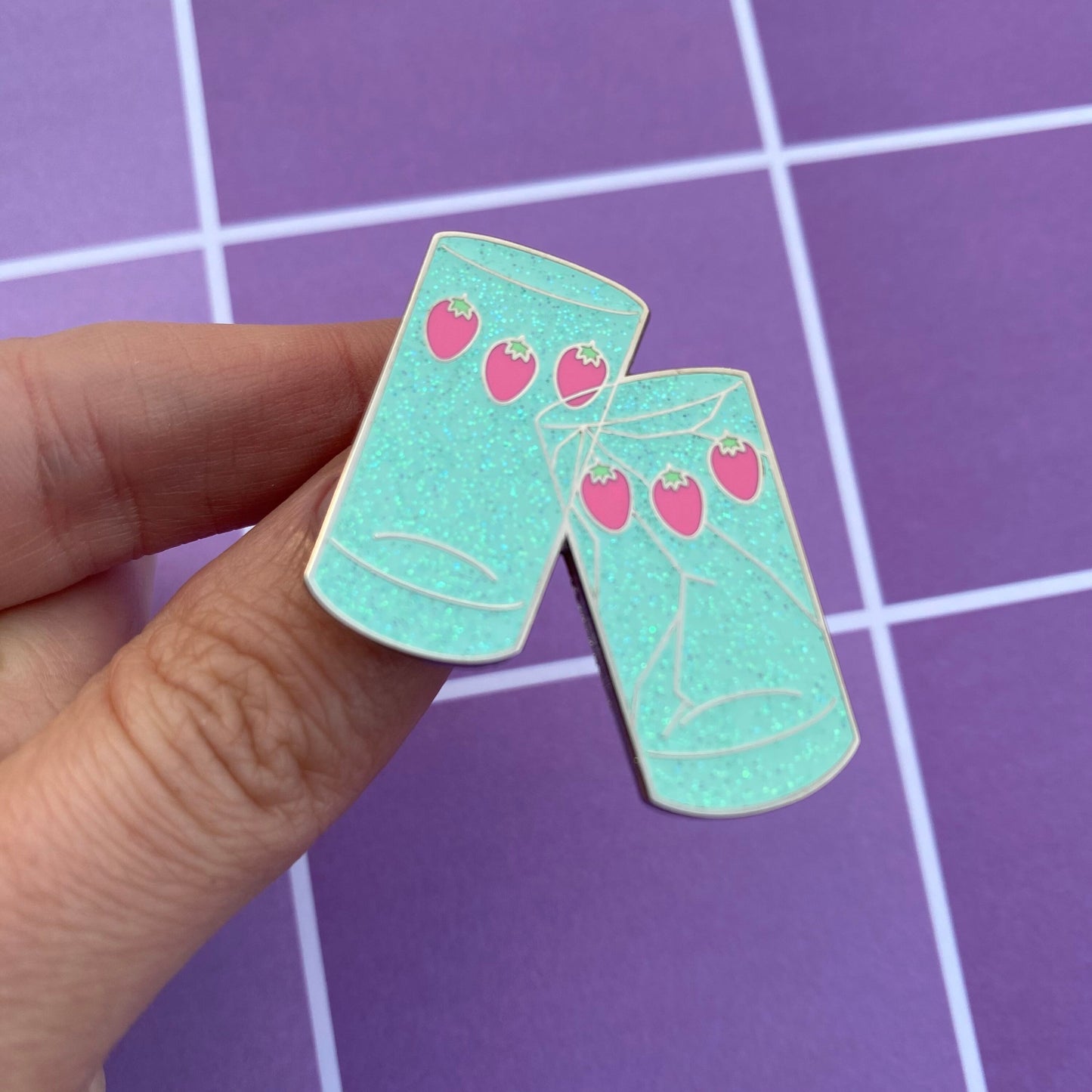 Cracked Matching Strawberry Cups Nana Inspired Glitter Enamel Pin