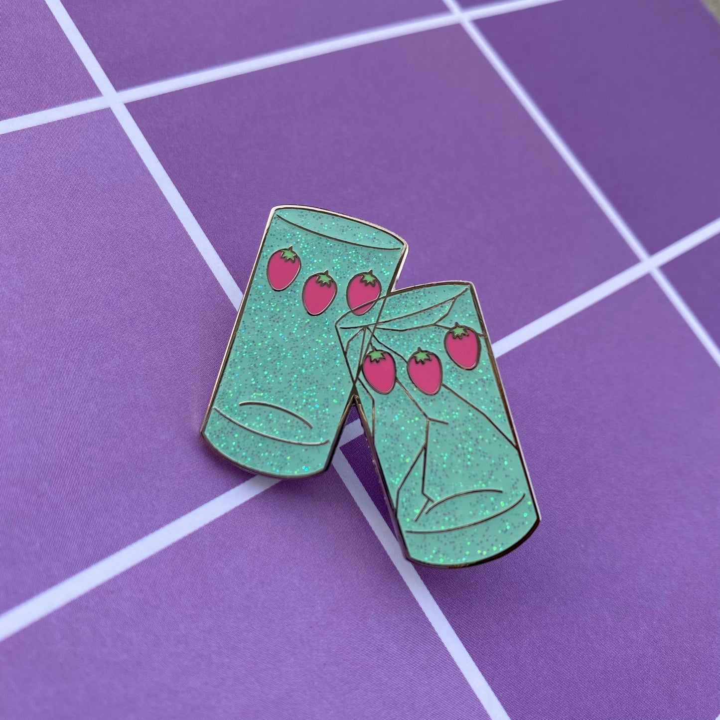 Cracked Matching Strawberry Cups Nana Inspired Glitter Enamel Pin