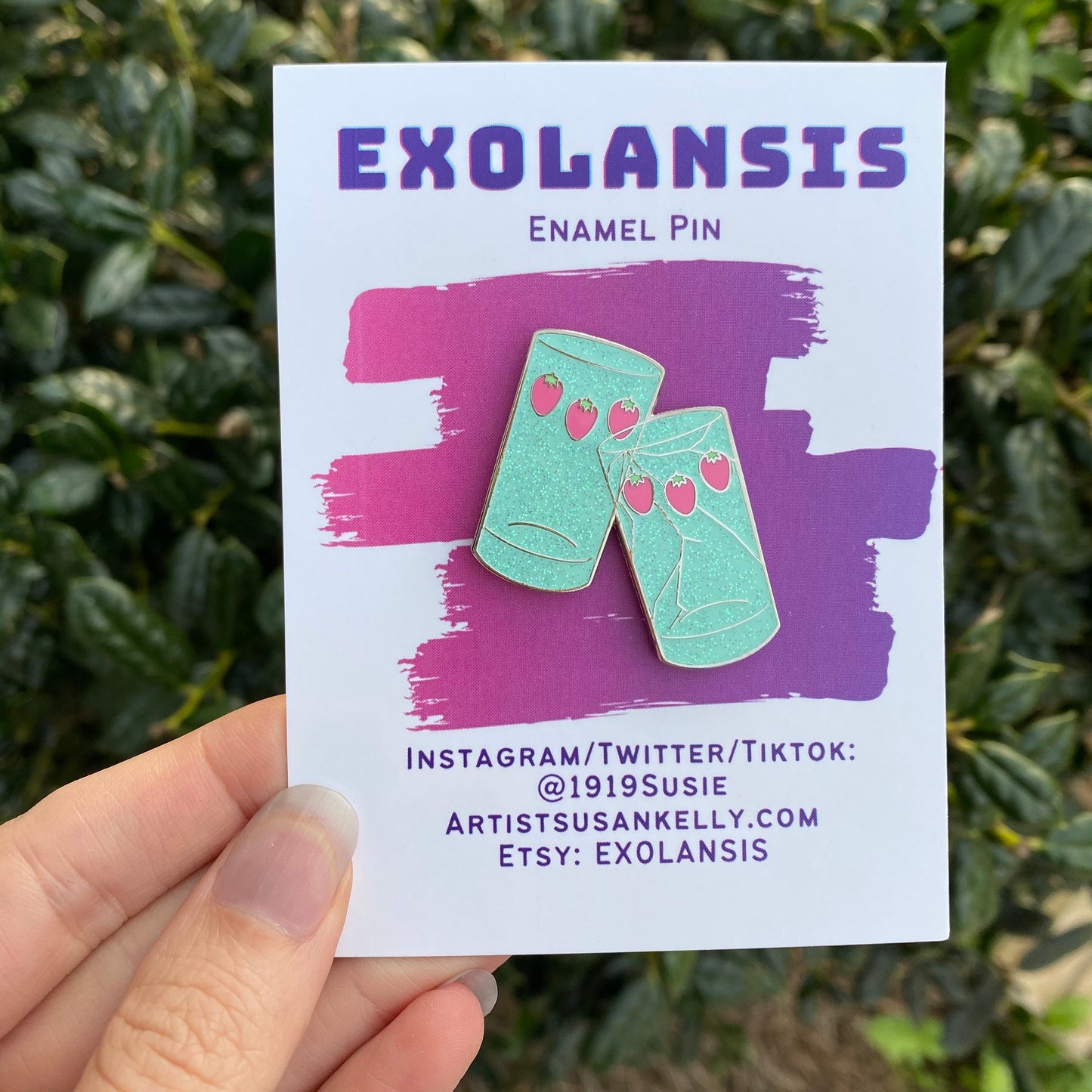 Cracked Matching Strawberry Cups Nana Inspired Glitter Enamel Pin