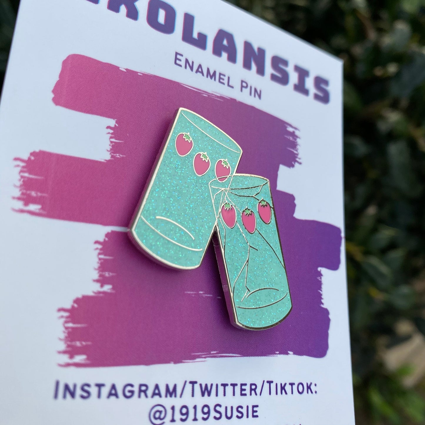 Cracked Matching Strawberry Cups Nana Inspired Glitter Enamel Pin