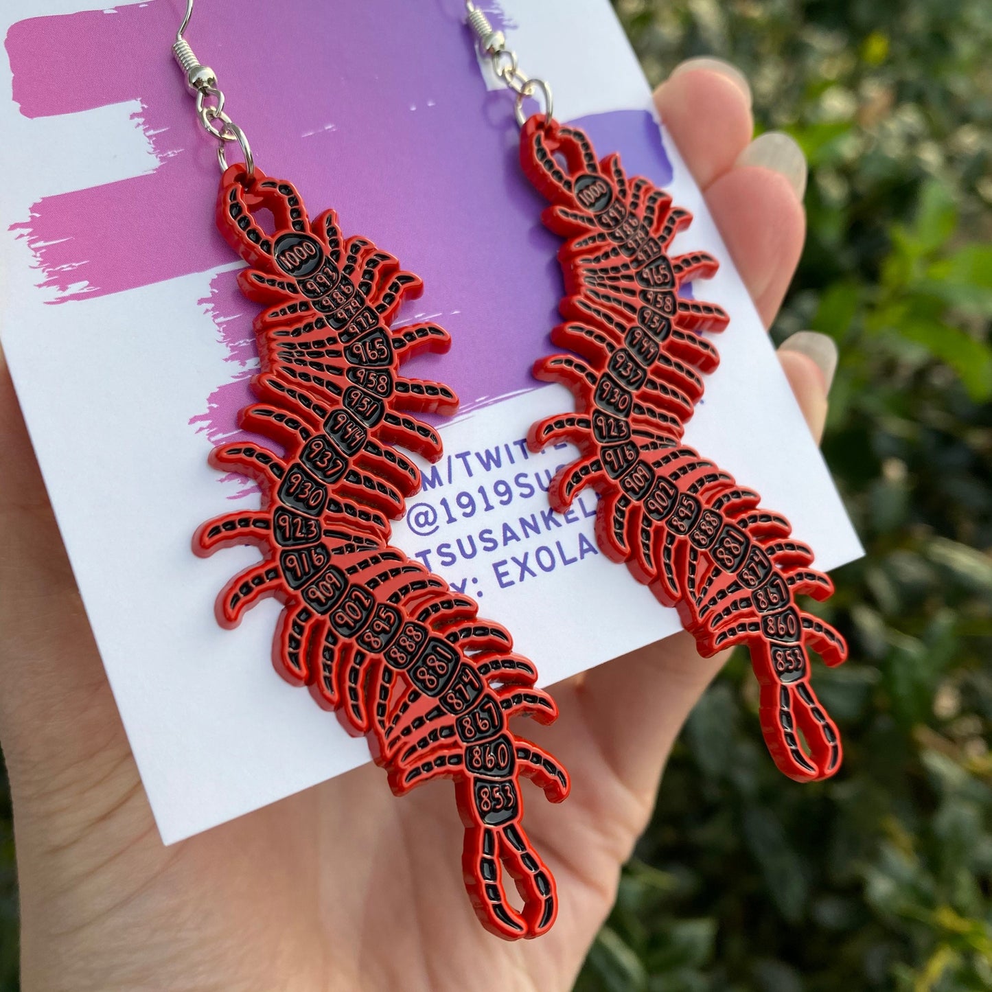 1000-7 Centipede Soft Enamel Red Earrings