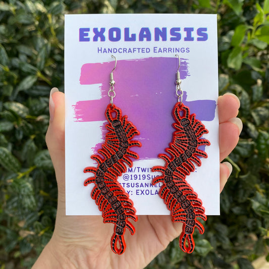 1000-7 Centipede Soft Enamel Red Earrings