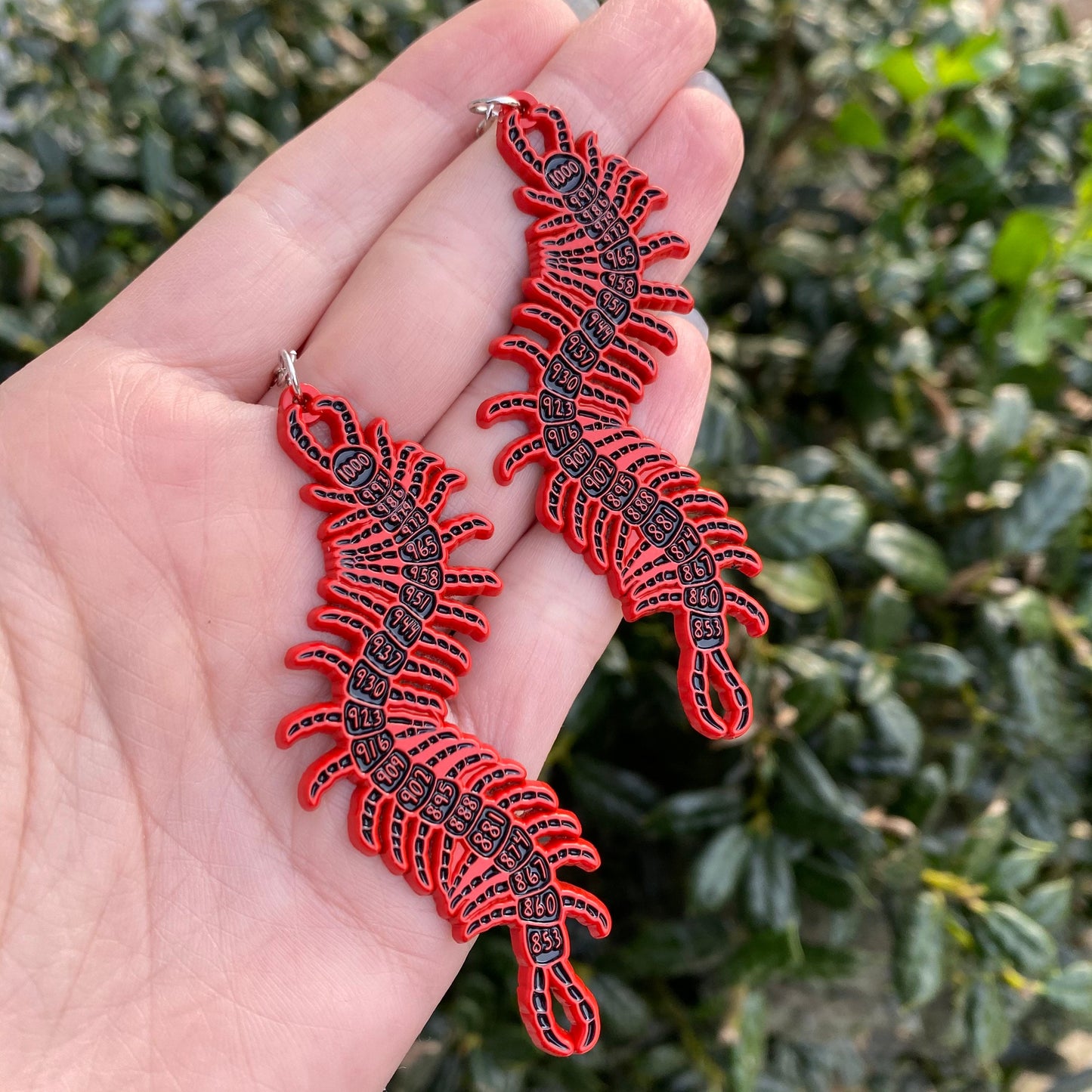 1000-7 Centipede Soft Enamel Red Earrings
