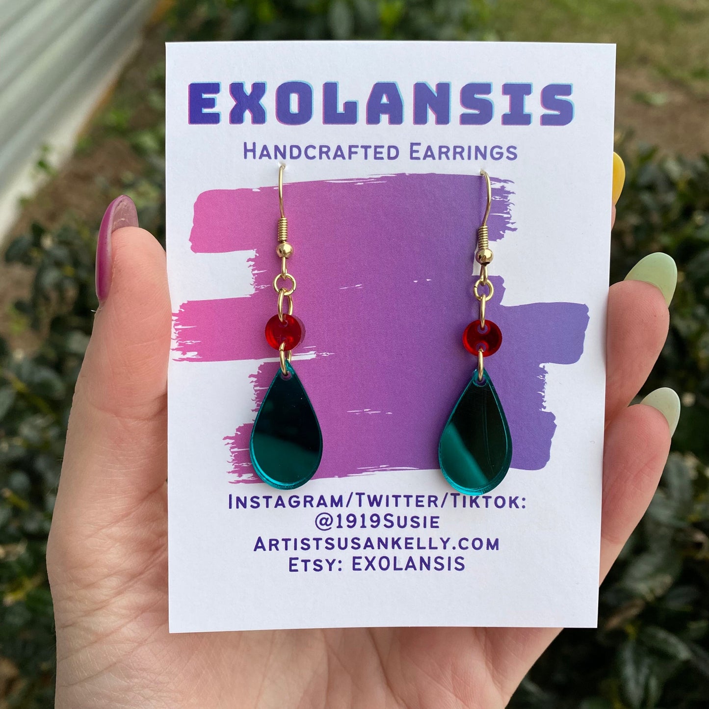 Dreamy Evergreen Mirror Backed Acrylic Drop Earrings