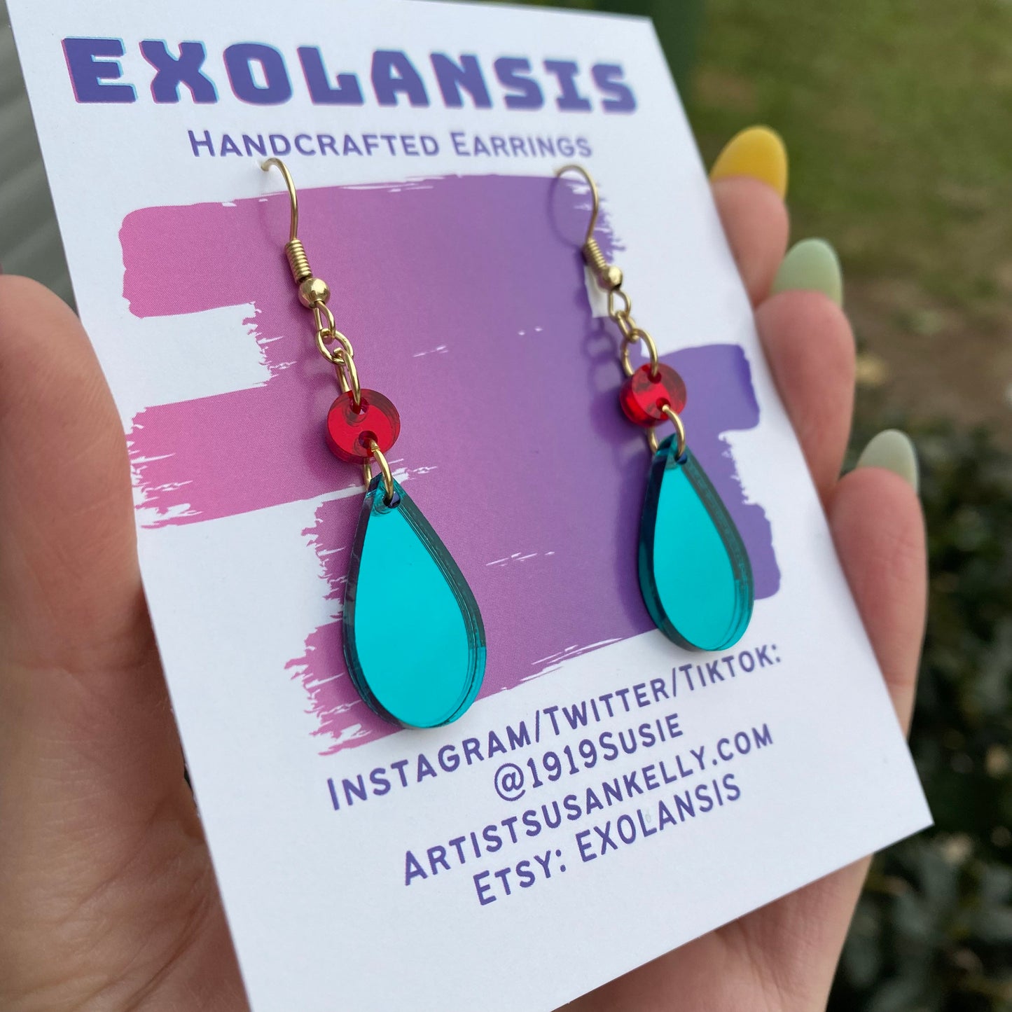 Dreamy Evergreen Mirror Backed Acrylic Drop Earrings