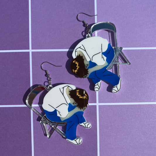 NGE Sad Shinji in Chair Acrylic Earrings