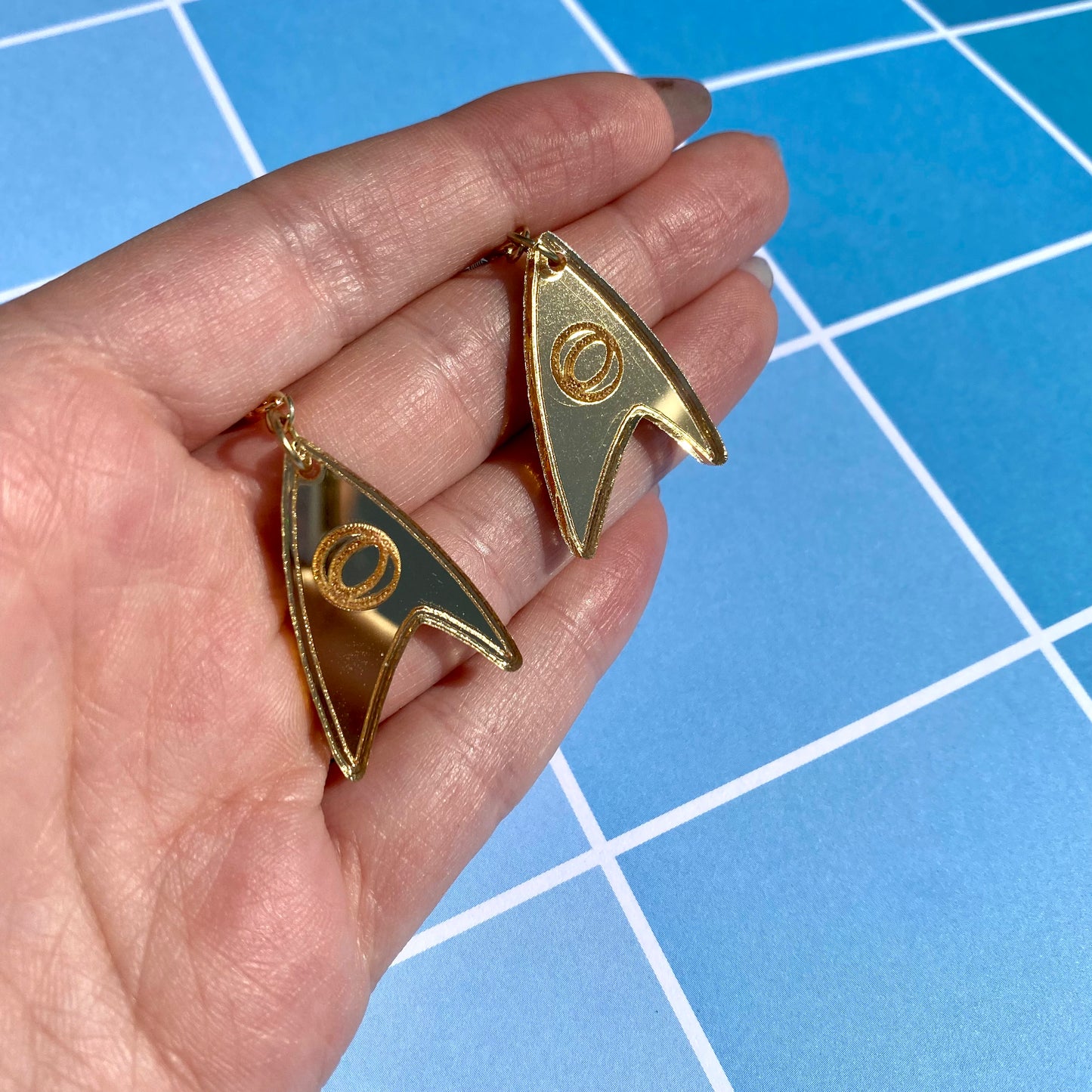 Gold TOS Badge Acrylic Earrings