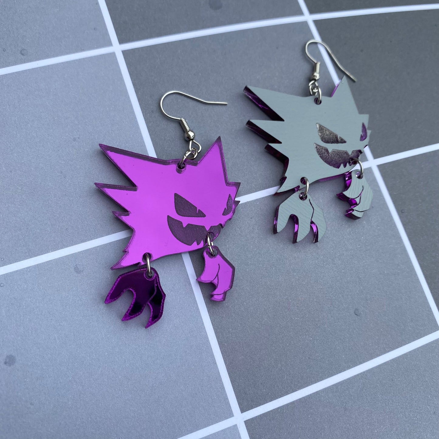 Haunter Dangly Hands Purple Mirror Small Acrylic Earrings