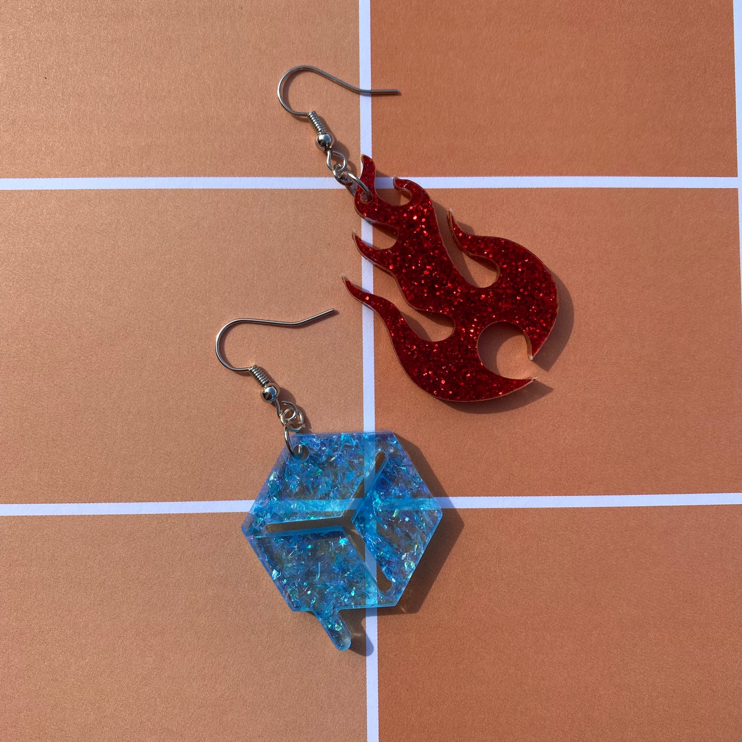 Fire and Ice Glitter Acrylic Earrings