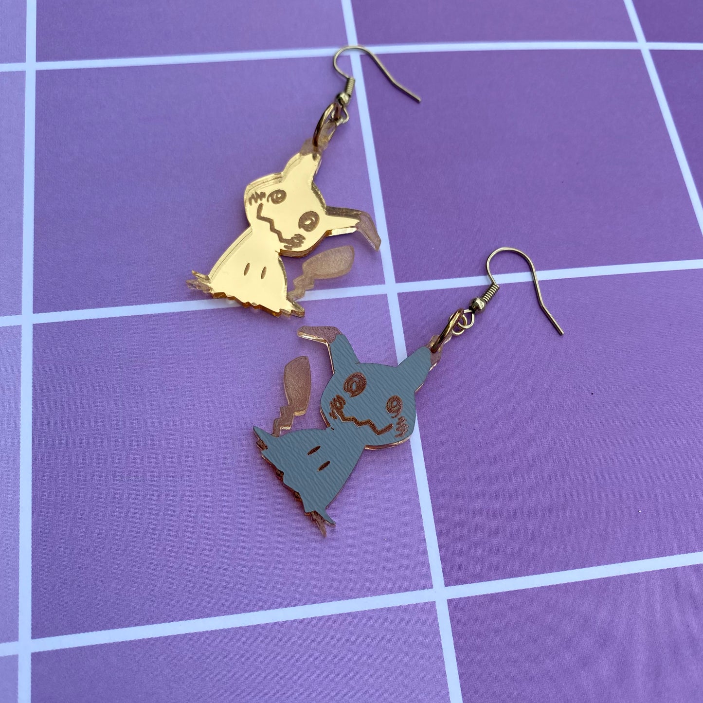 Mimikyu Golden Mirror Acrylic Earrings