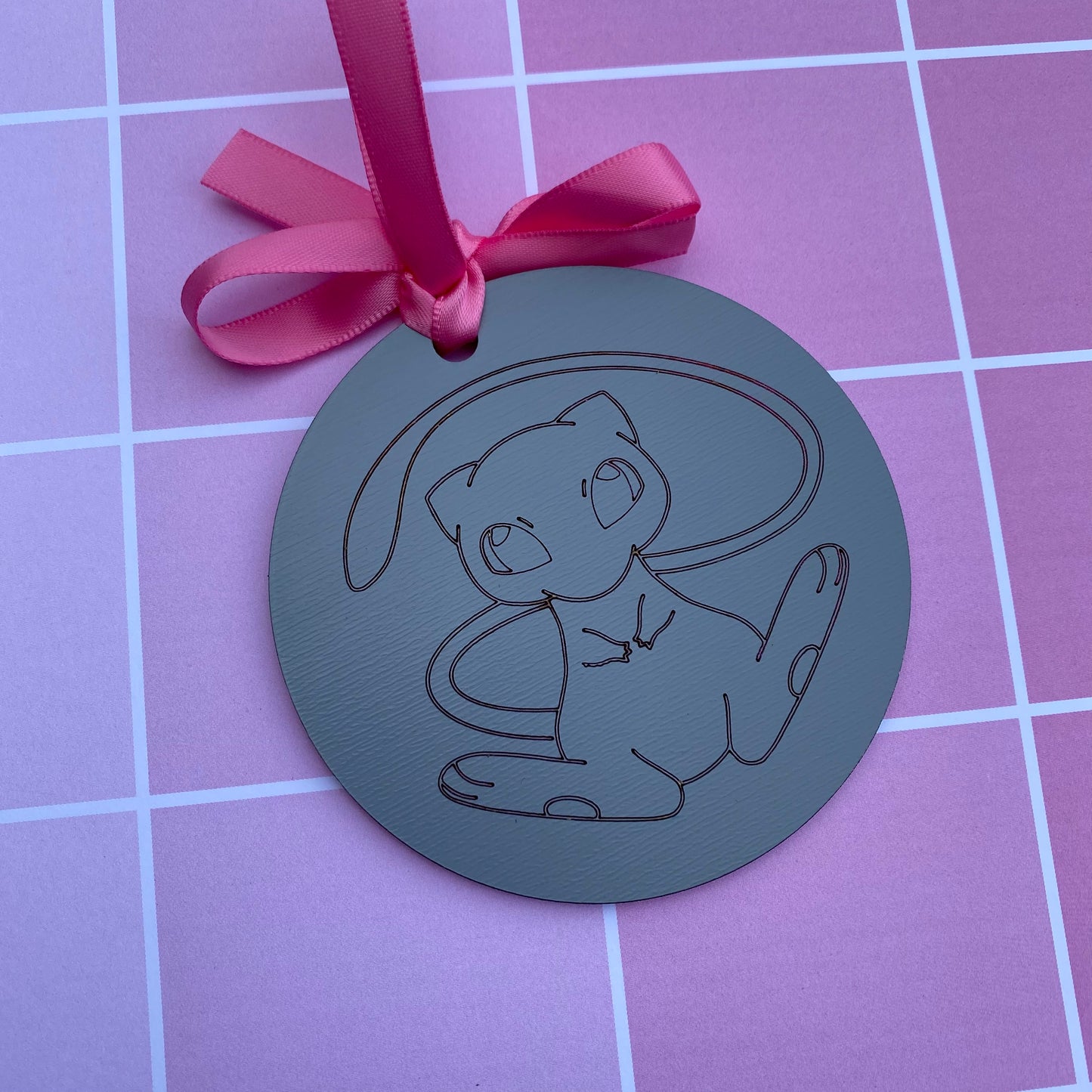 Mew in Pink Bubble Mirrored Acrylic Ornament